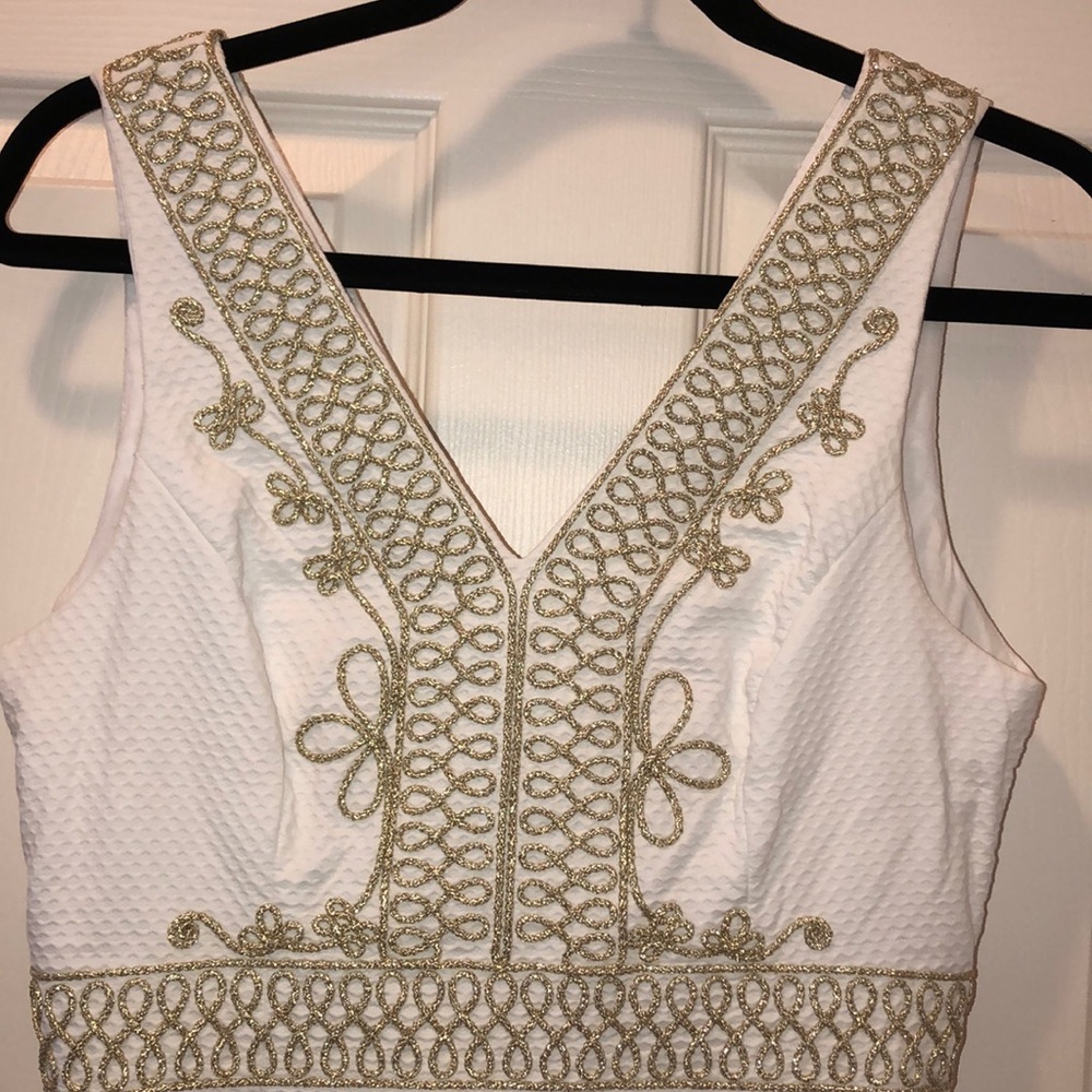 Lilly Pulitzer White & Gold Dress Size 2 - Picture 4 of 6